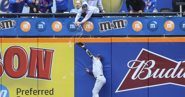 Fan Spills Beer On Brewers' As He Tries To Make A Catch - Net Sports 247