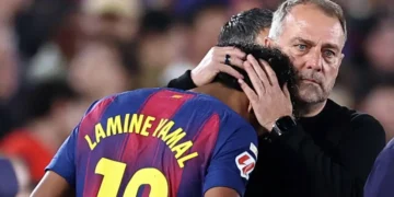 Lamine Yamal injures himself scoring penalty in Barca win