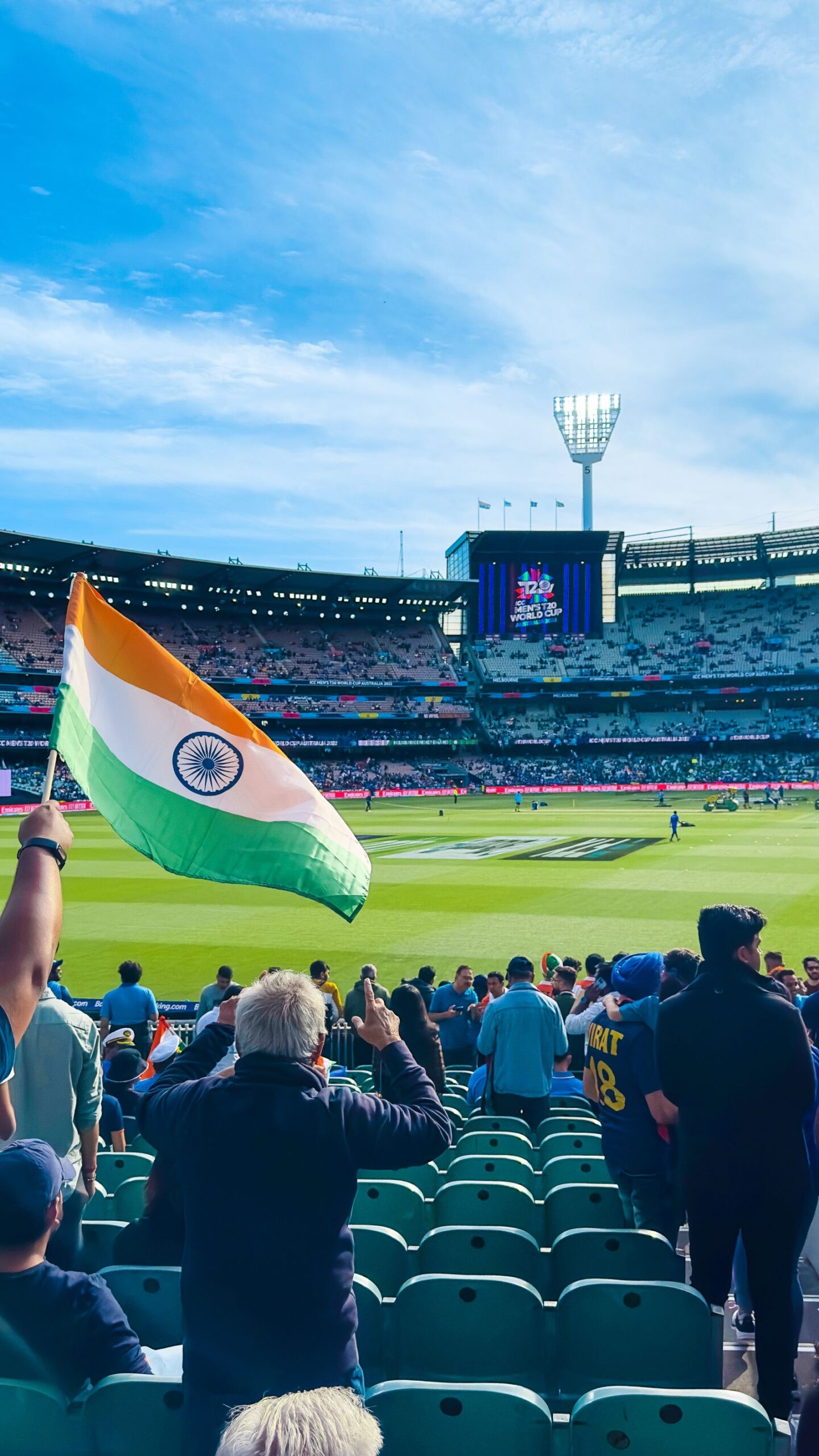 India cricket fan waving a flag, ahead of the India vs Sri Lanka Asian Games semi-final