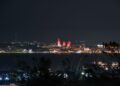 Baku skyline and Flame Towers at night, host city of Azerbaijan Grand Prix qualifying