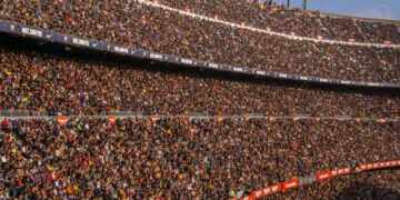 Packed stands at Camp Nou during a football match (Pexels 13069970)
