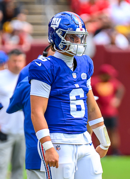 Giants quarterback Jaxson Dart, out after knee surgery