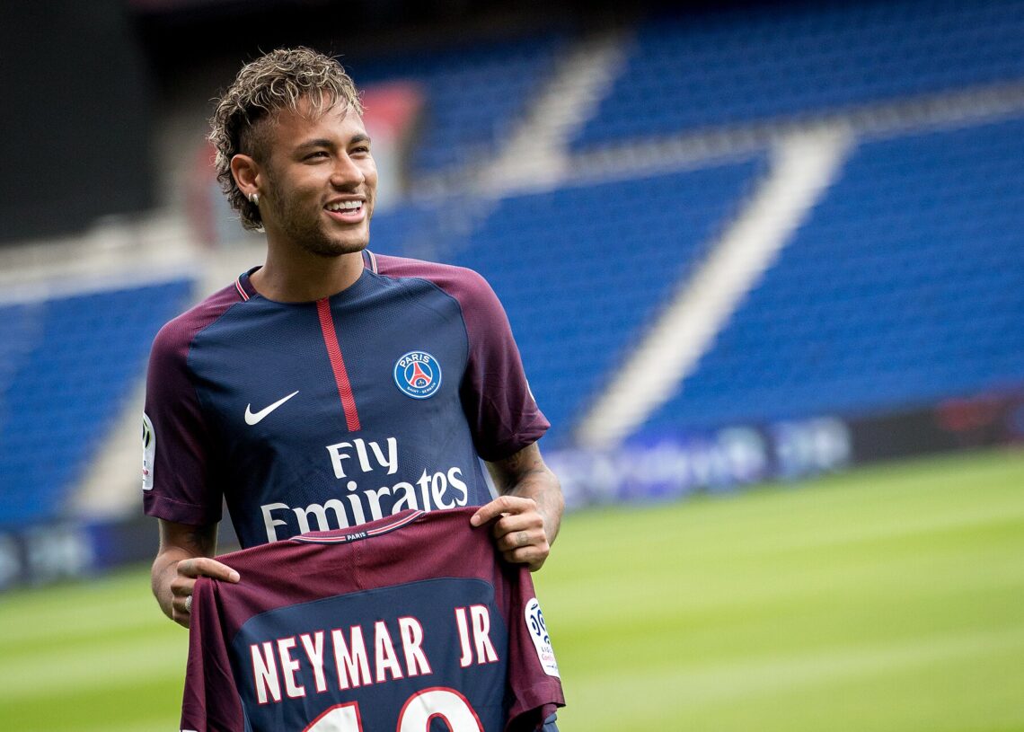 Neymar at his Paris Saint-Germain presentation press conference in August 2017 after his world record transfer
