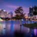 Orlando skyline at dusk, host city of USA vs Peru