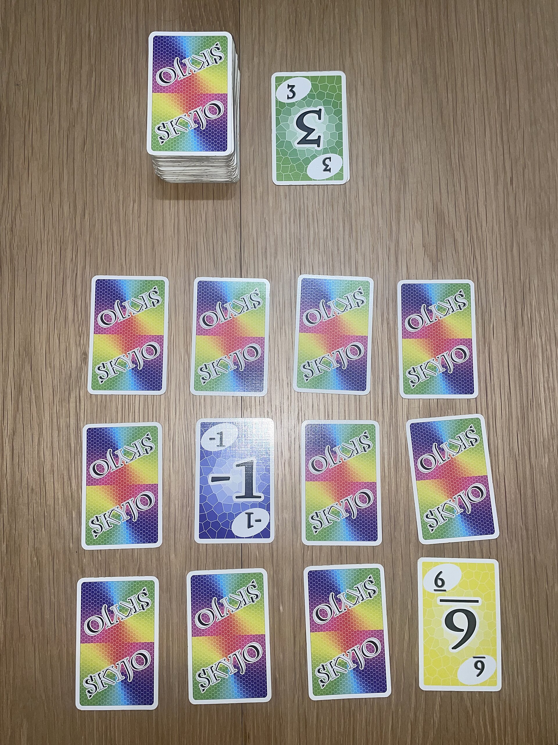 Skyjo cards laid out in a grid at the start of a game