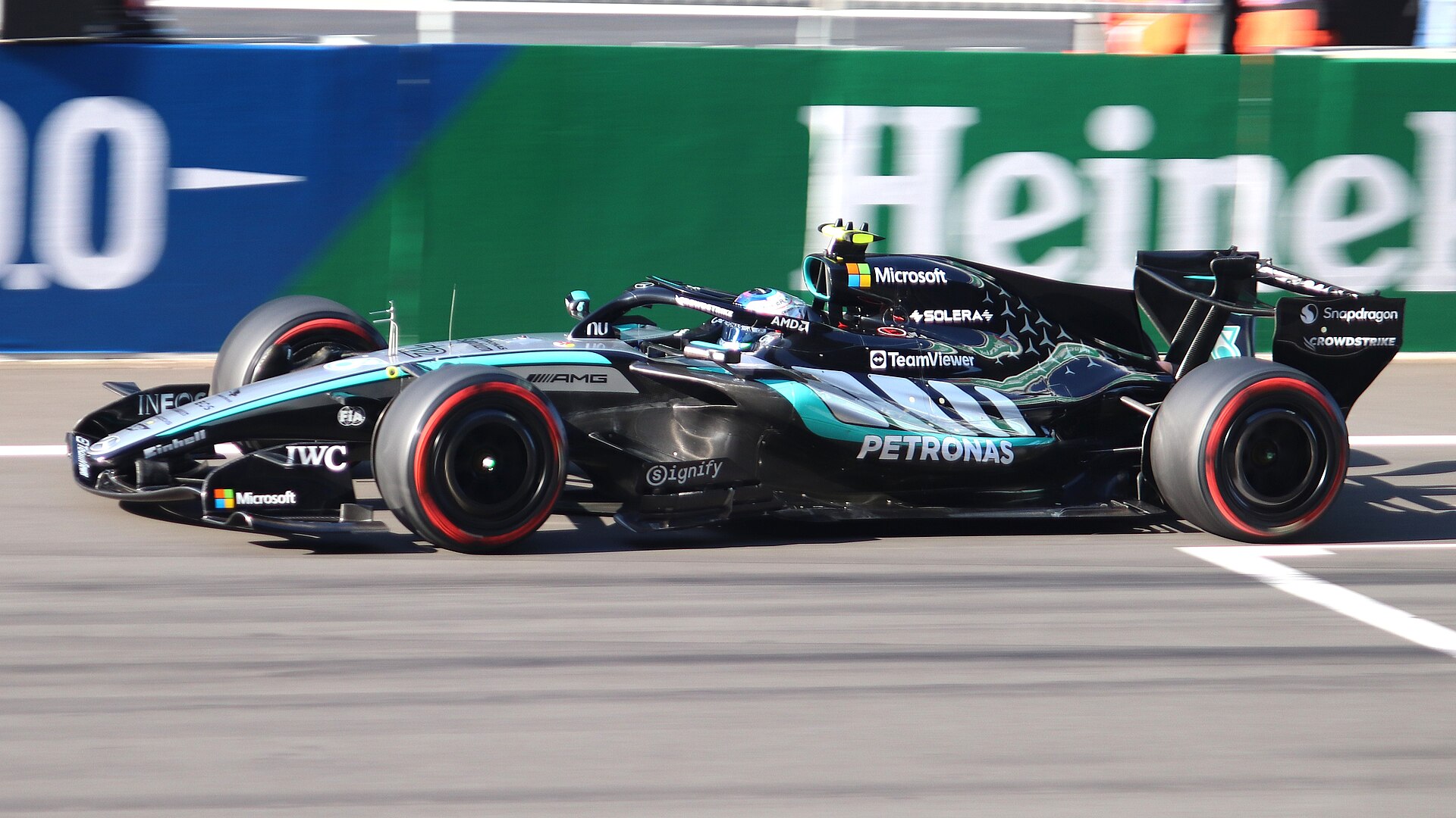 Kimi Antonelli in the Mercedes, second in the Bahrain Grand Prix in Malaysia