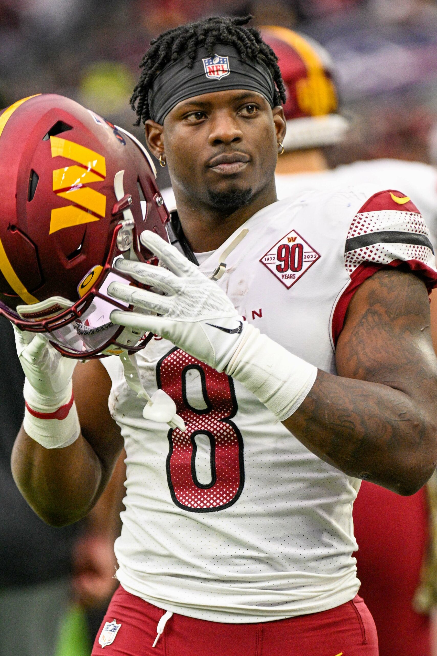 Brian Robinson Jr., pictured with Washington in 2022, scored three touchdowns in Falcons vs Saints