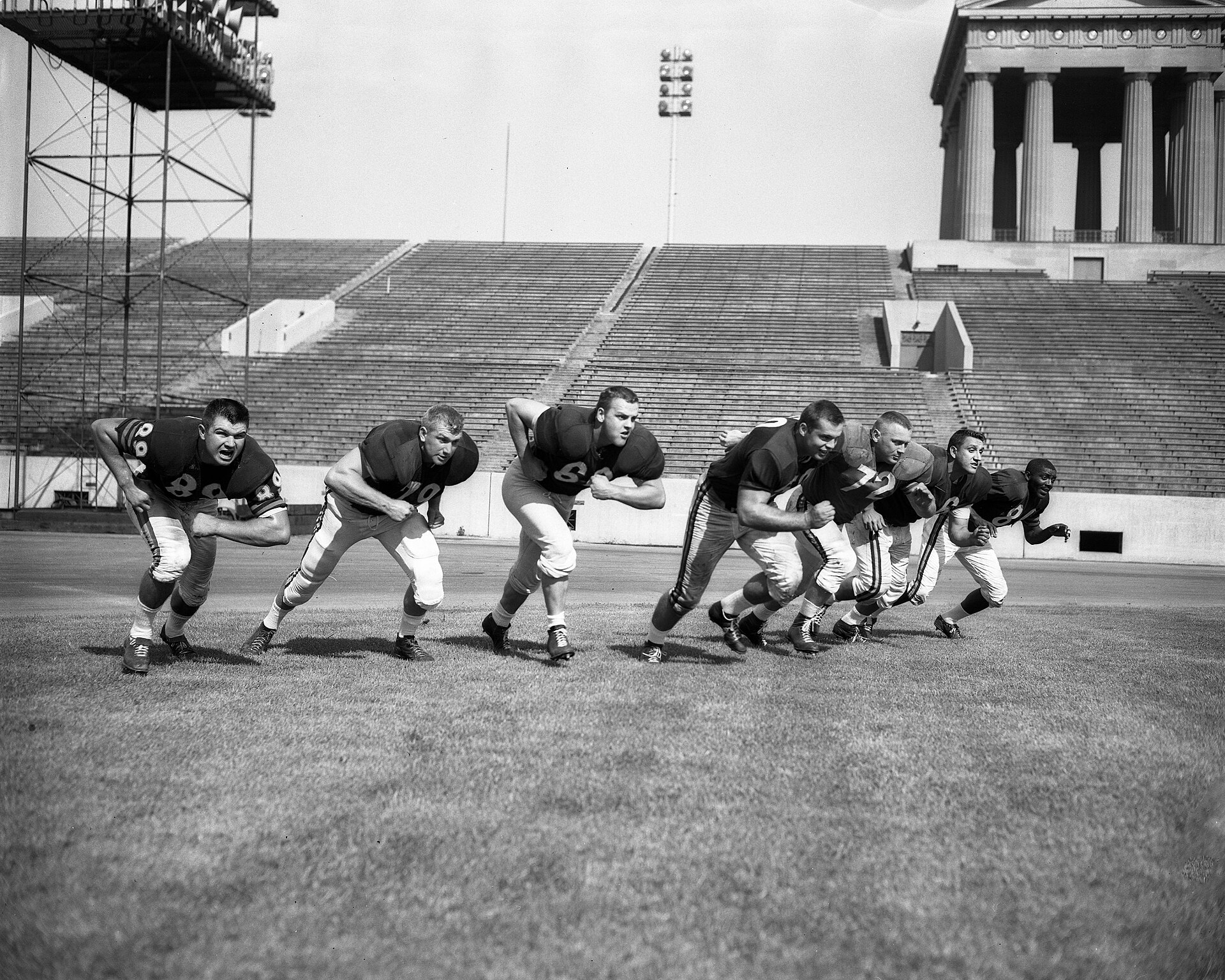 Mike Ditka, far left, at Chicago Bears practice in his 1961 rookie season