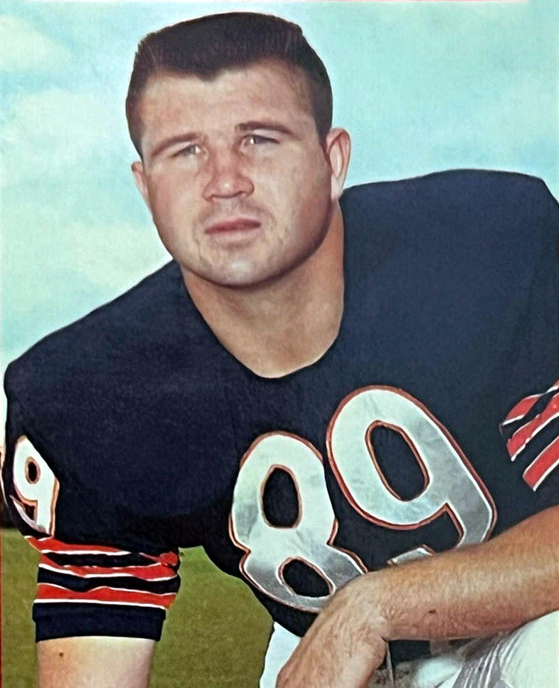 Mike Ditka on his Chicago Bears trading card as a tight end