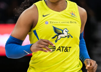 Arike Ogunbowale of the Dallas Wings, who scored a WNBA playoff record 45 points against the Valkyries