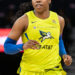 Arike Ogunbowale of the Dallas Wings, who scored a WNBA playoff record 45 points against the Valkyries